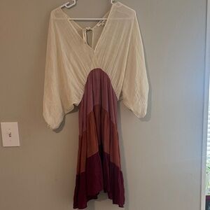 Umgee Cream and Purple Colorblock Dress